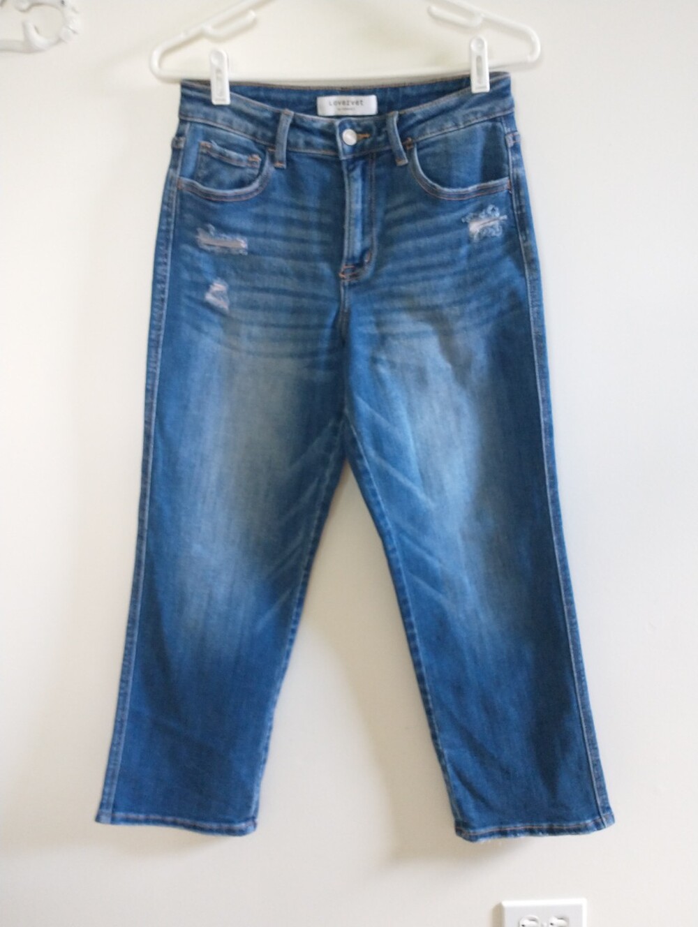Lovervet by Vervet Blue Distressed Ankle Cropped Straight Leg Jeans 27